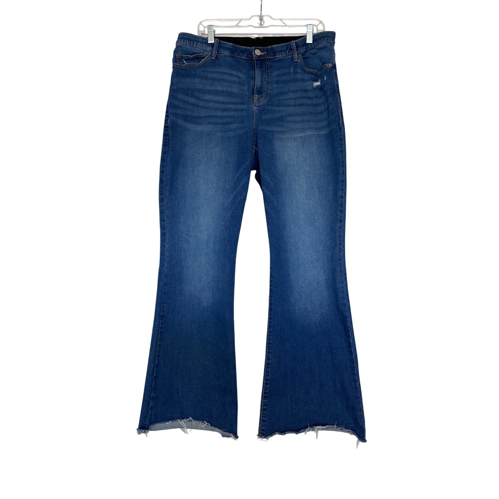 Nurture by Westbound Woman Flare Jeans 16WR Medium Wash Frayed Hem High Rise